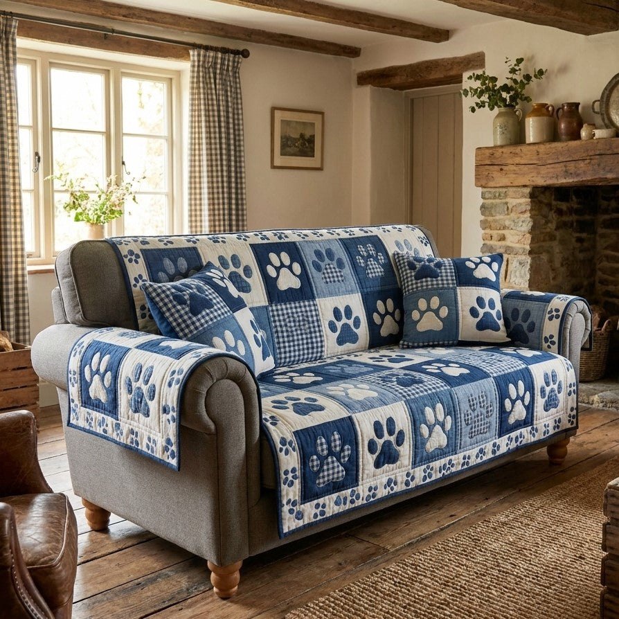 Blue Paw Patchwork Sofa Cover design
