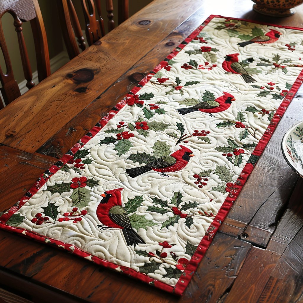 Cardinal and Holly Table Runner design