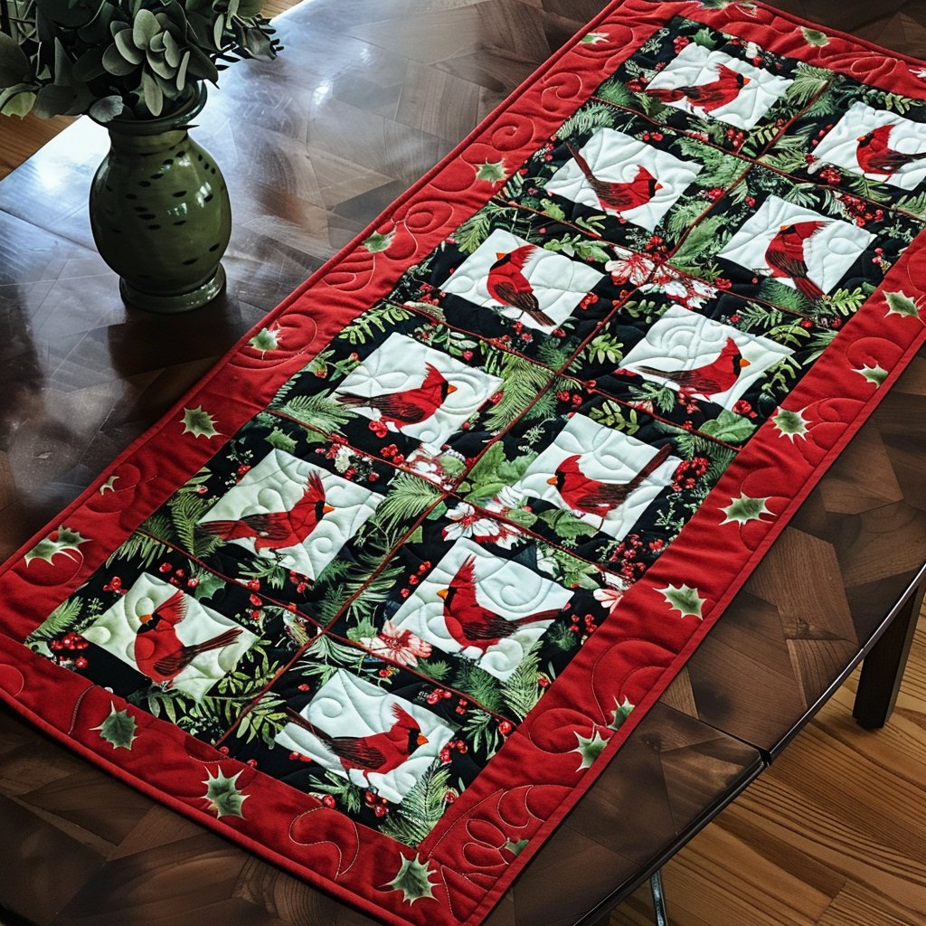Cardinal Winter Panels Table Runner design