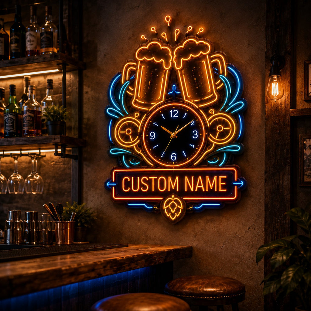 Neon Nightlife Interiors Custom Name Wall Clock — personalized with a custom name
