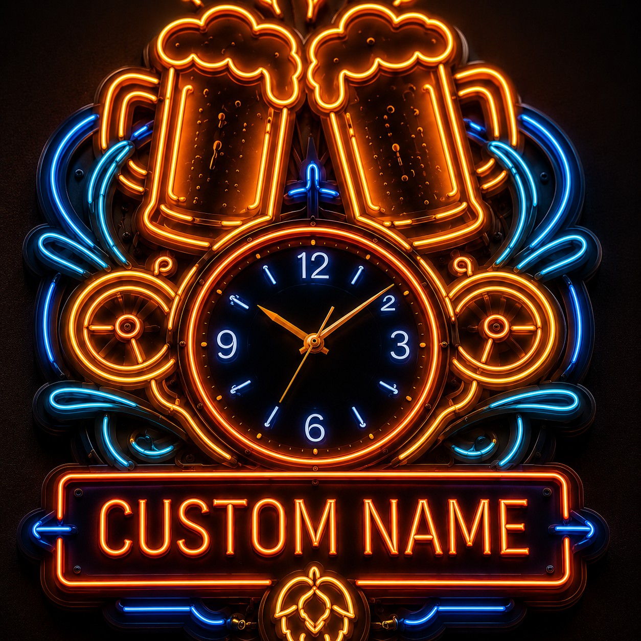 Neon Nightlife Interiors Custom Name Wall Clock — personalized with a custom name
