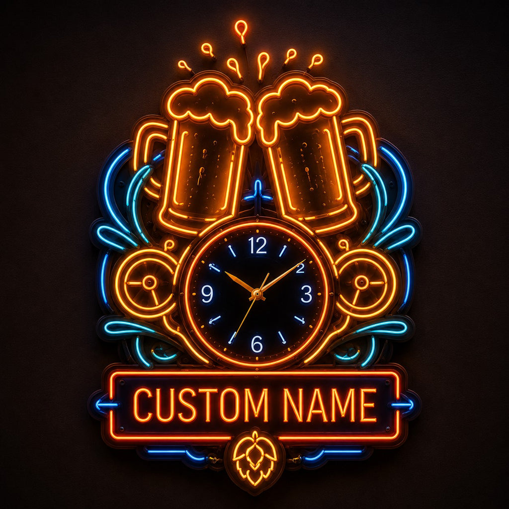 Neon Nightlife Interiors Custom Name Wall Clock — personalized with a custom name