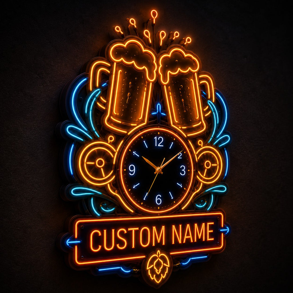 Neon Nightlife Interiors Custom Name Wall Clock — personalized with a custom name