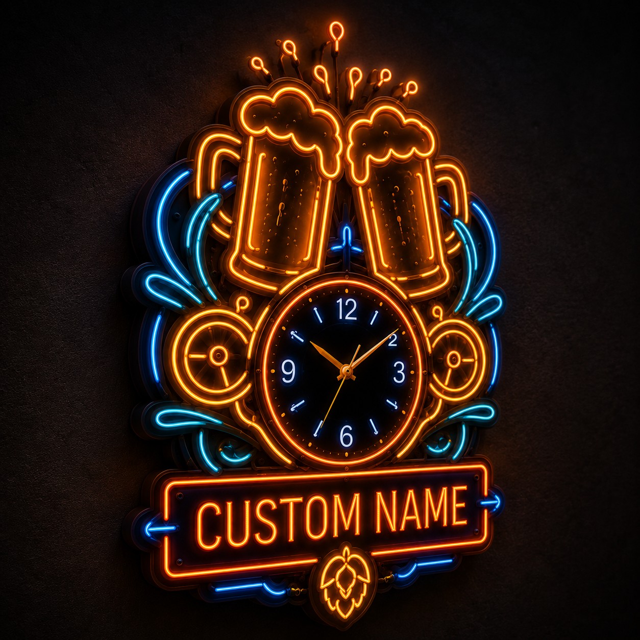 Neon Nightlife Interiors Custom Name Wall Clock — personalized with a custom name