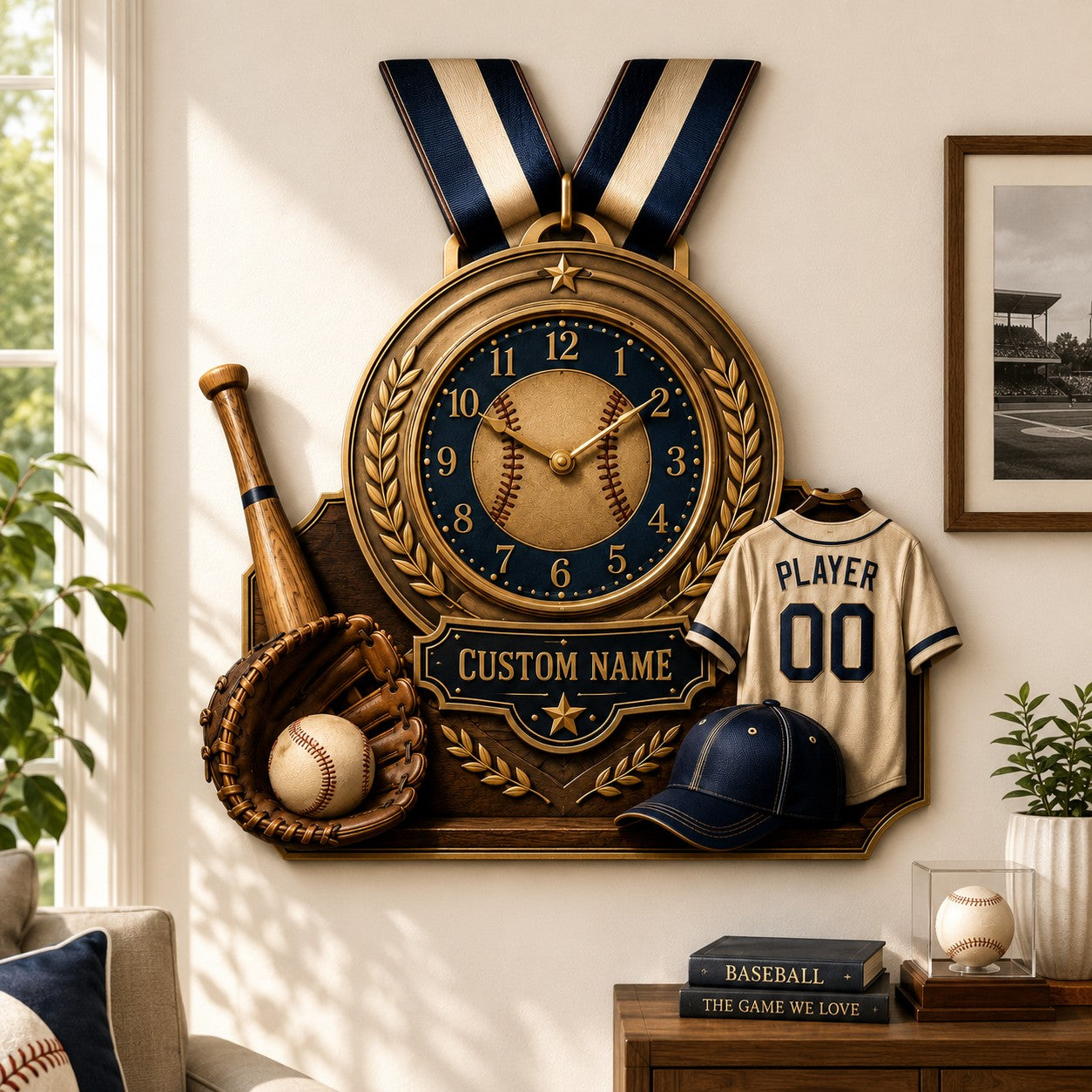 Baseball achievement Custom Name Wall Clock — personalized with a custom name