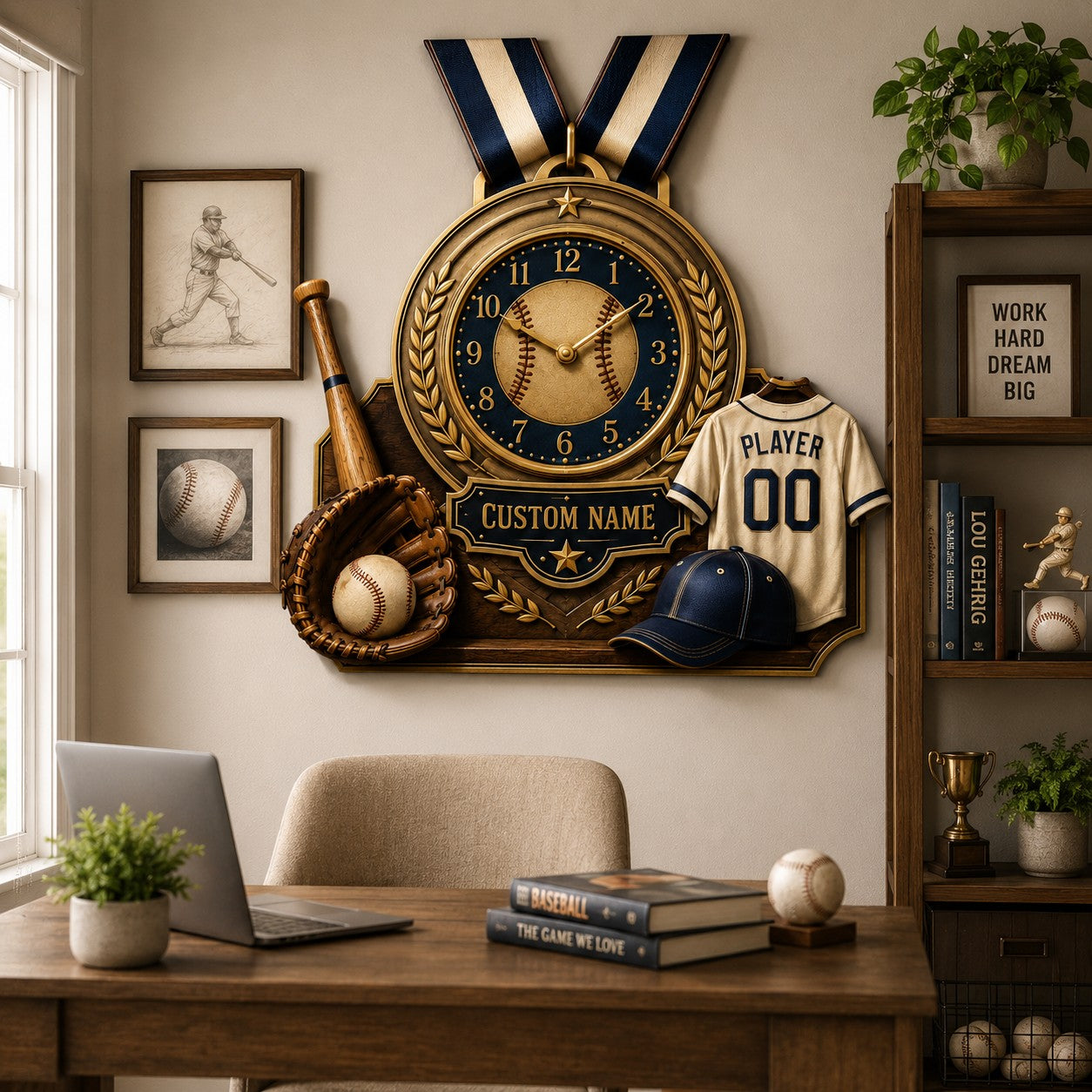 Baseball achievement Custom Name Wall Clock — personalized with a custom name