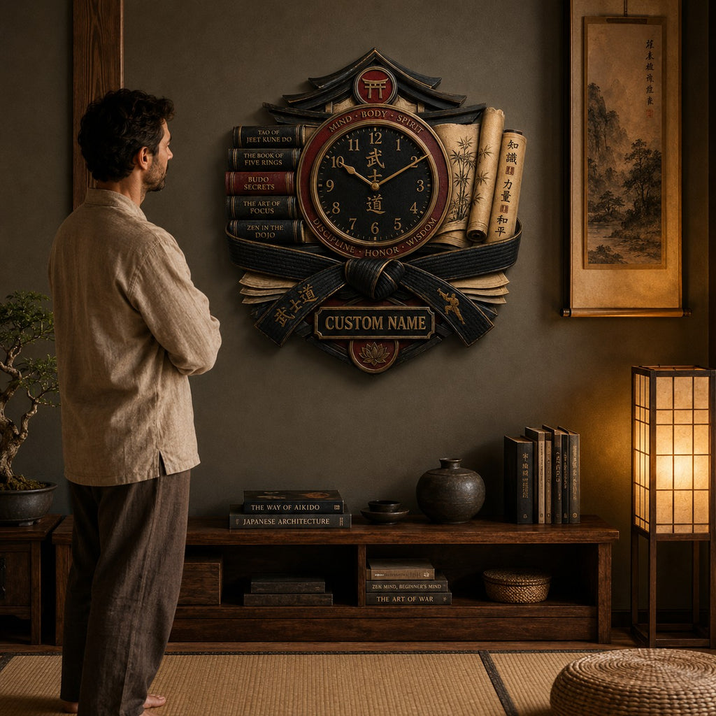 Personalized Martial Arts Book Lover Wall Clock — personalized with a custom name