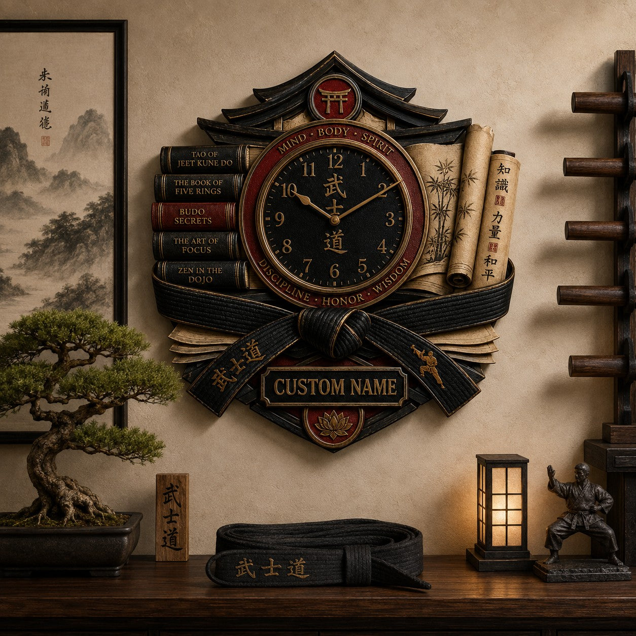 Personalized Martial Arts Book Lover Wall Clock — personalized with a custom name