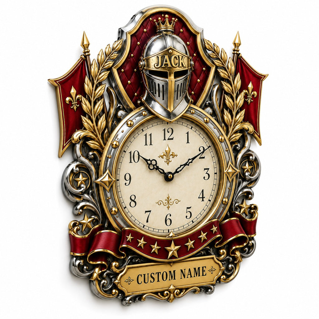 Royal and Heraldic Custom Name Wall Clock — personalized with a custom name