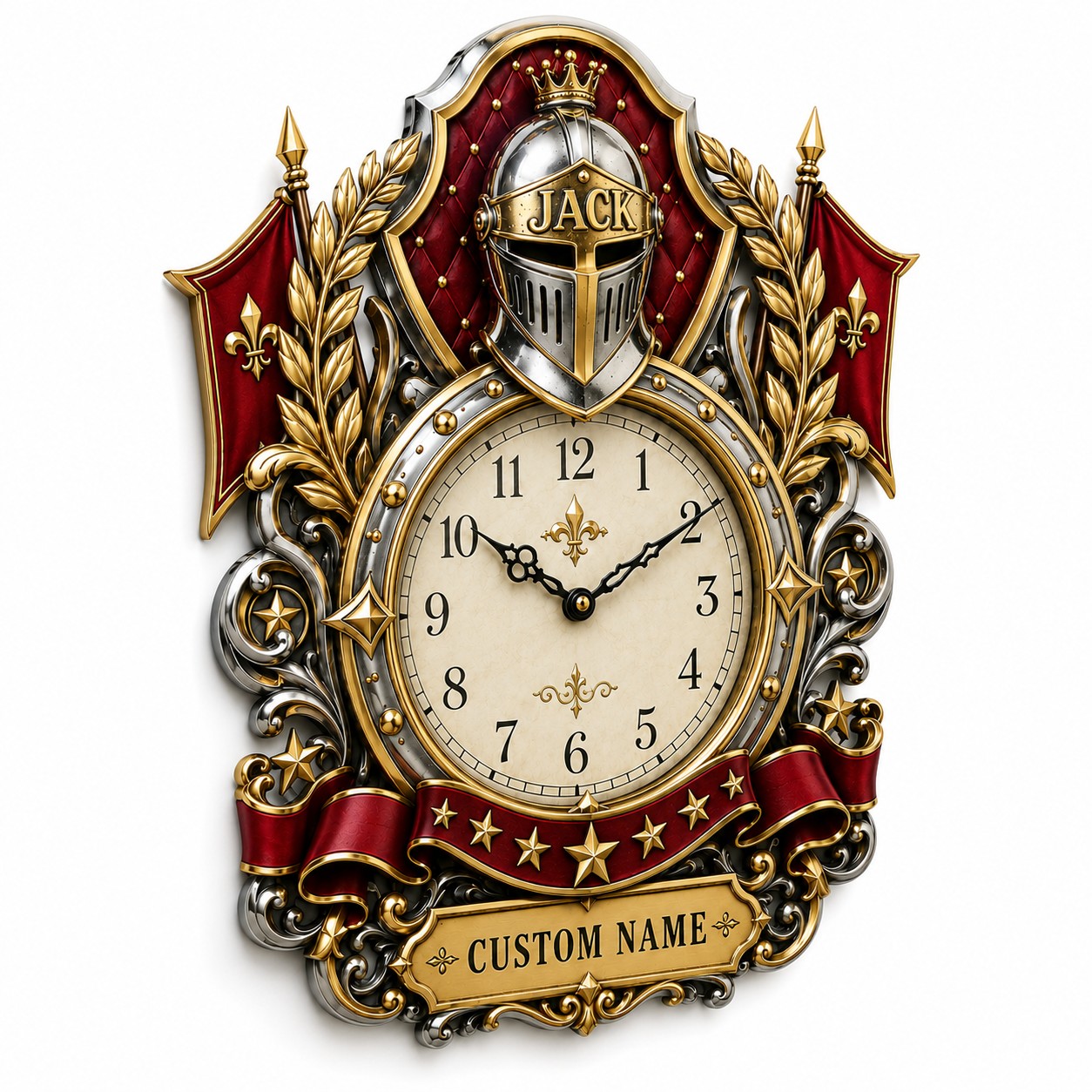 Royal and Heraldic Custom Name Wall Clock — personalized with a custom name