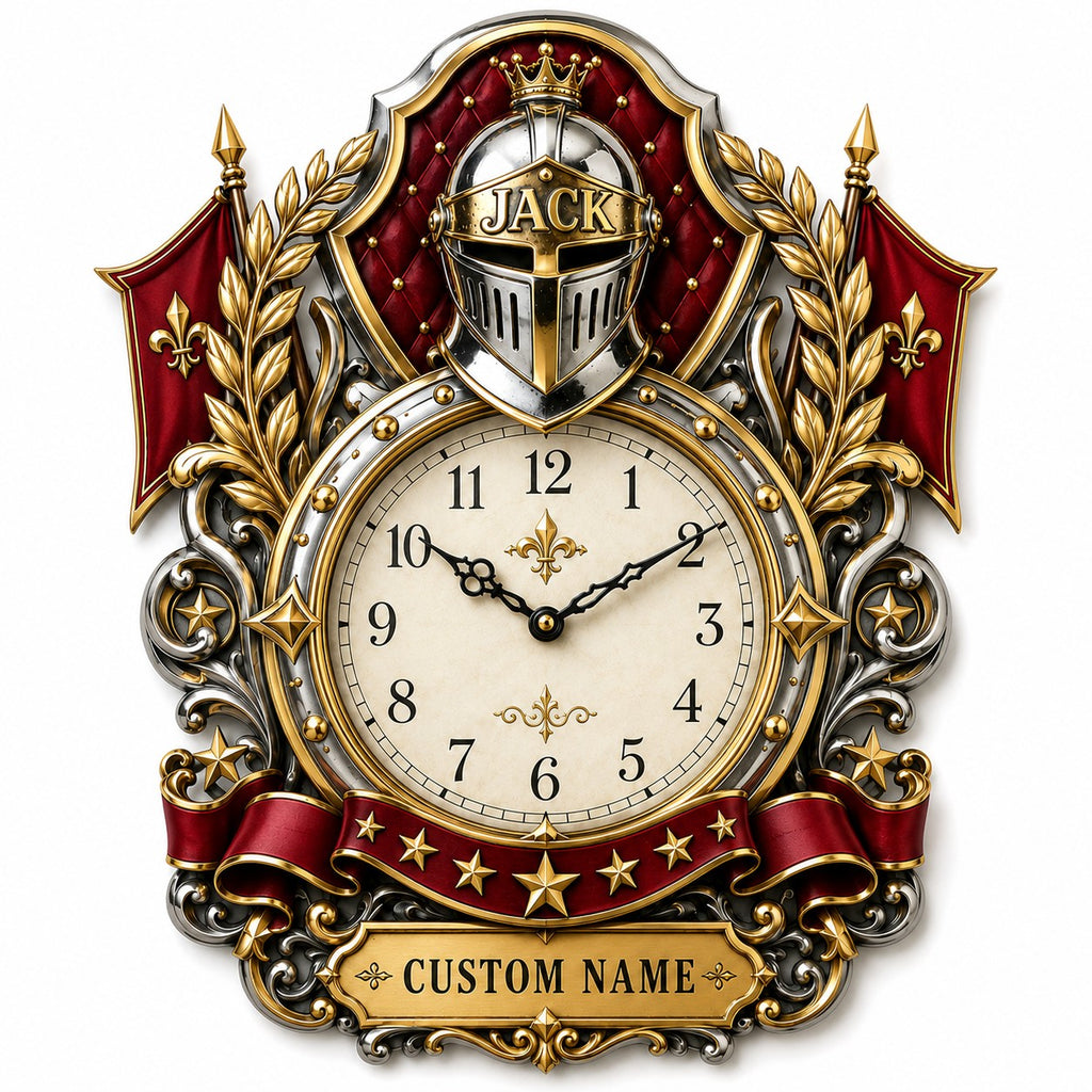 Royal and Heraldic Custom Name Wall Clock — personalized with a custom name