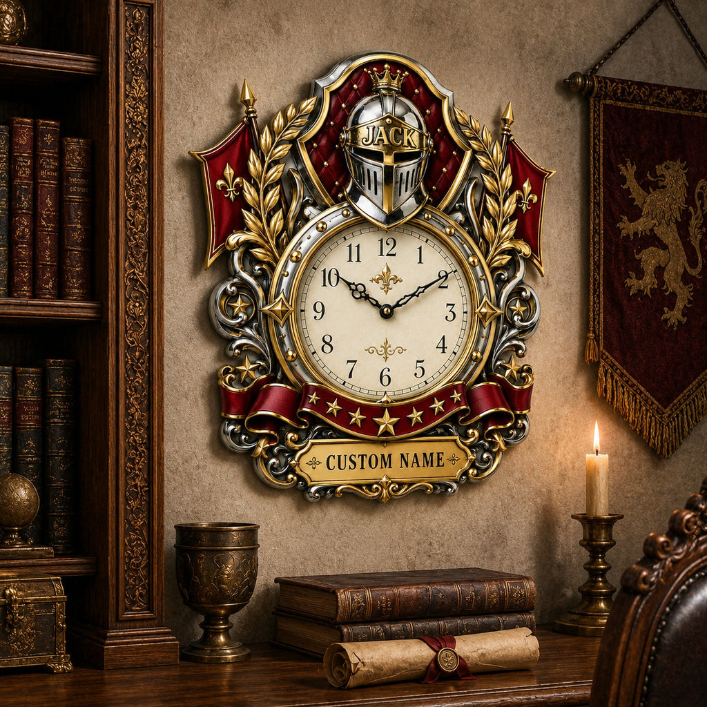 Royal and Heraldic Custom Name Wall Clock — personalized with a custom name