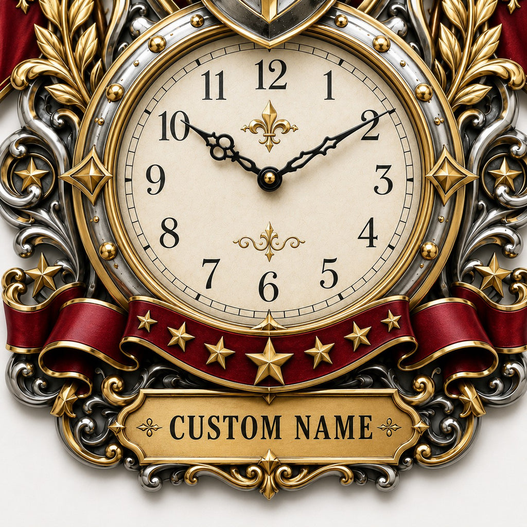 Royal and Heraldic Custom Name Wall Clock — personalized with a custom name