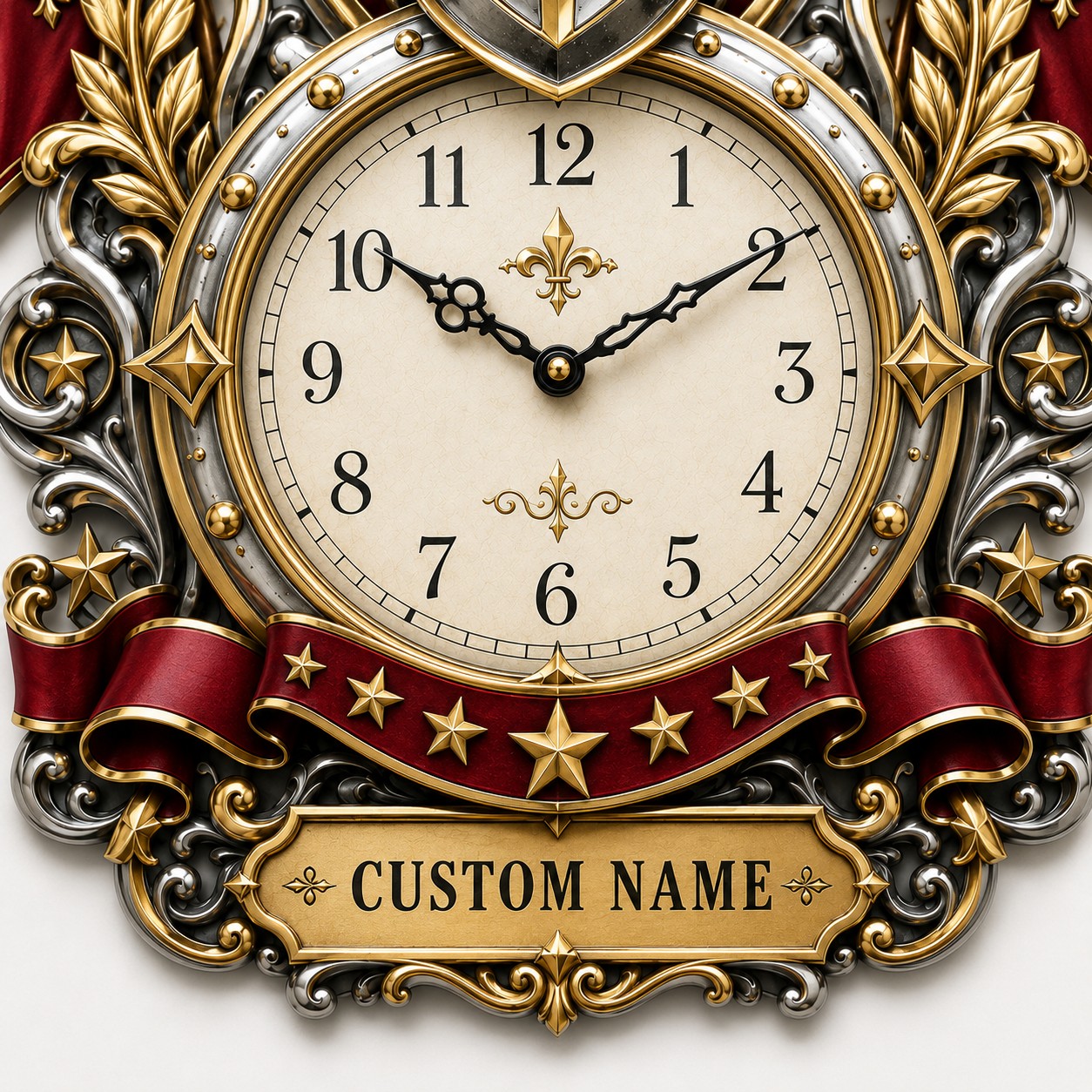Royal and Heraldic Custom Name Wall Clock — personalized with a custom name