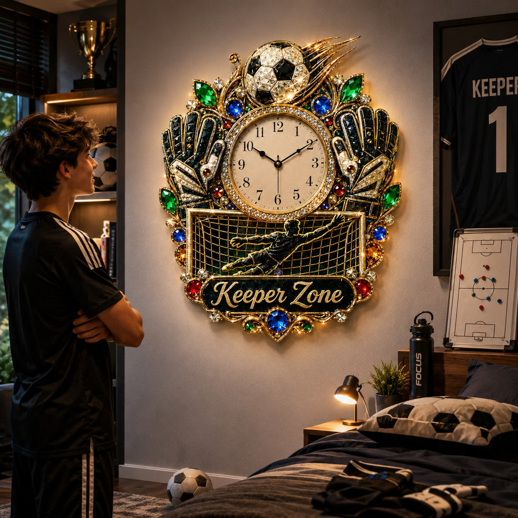 Goalkeeper Custom Name Wall Clock — personalized with a custom name