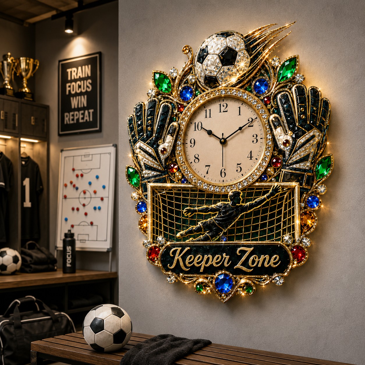 Goalkeeper Custom Name Wall Clock — personalized with a custom name