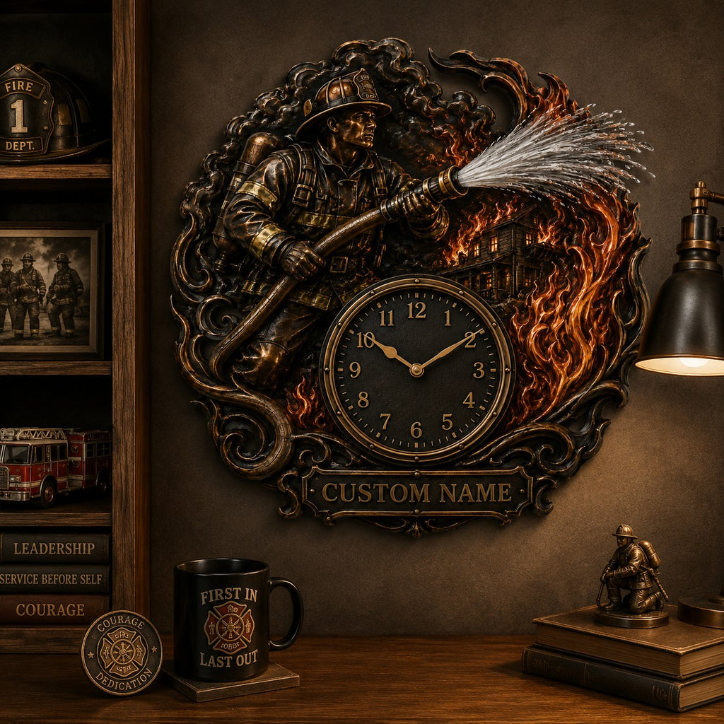 Fire station Custom Name Wall Clock — personalized with a custom name