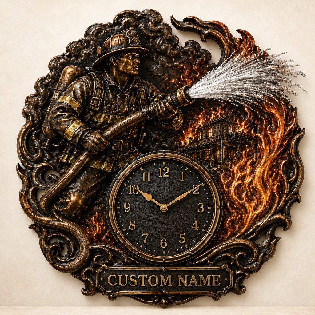 Fire station Custom Name Wall Clock — personalized with a custom name