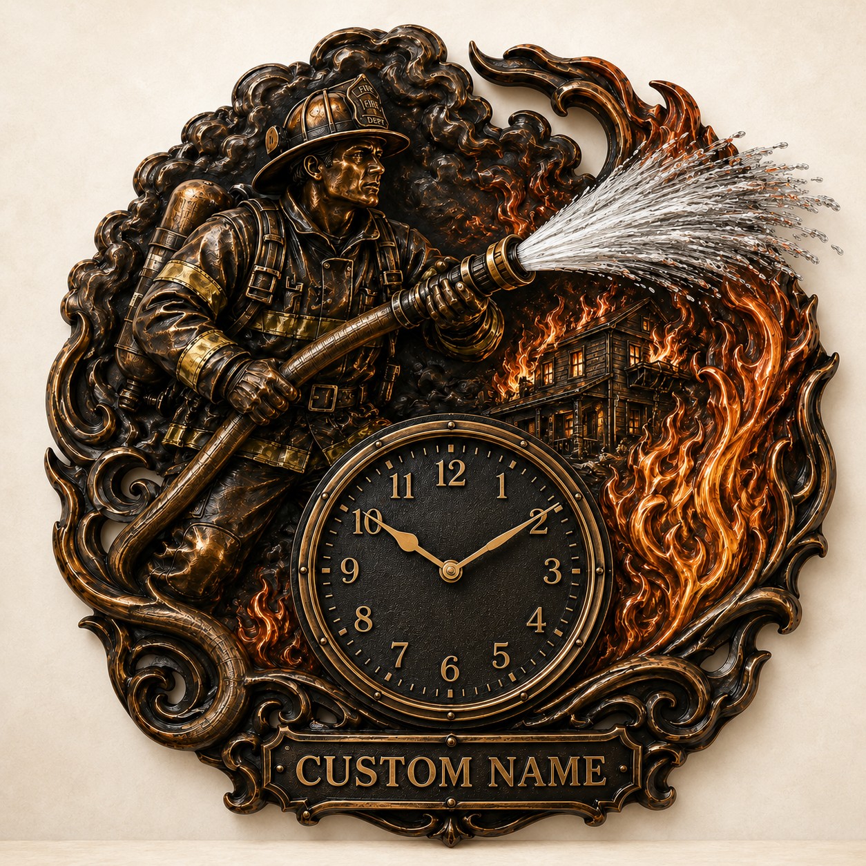 Fire station Custom Name Wall Clock — personalized with a custom name
