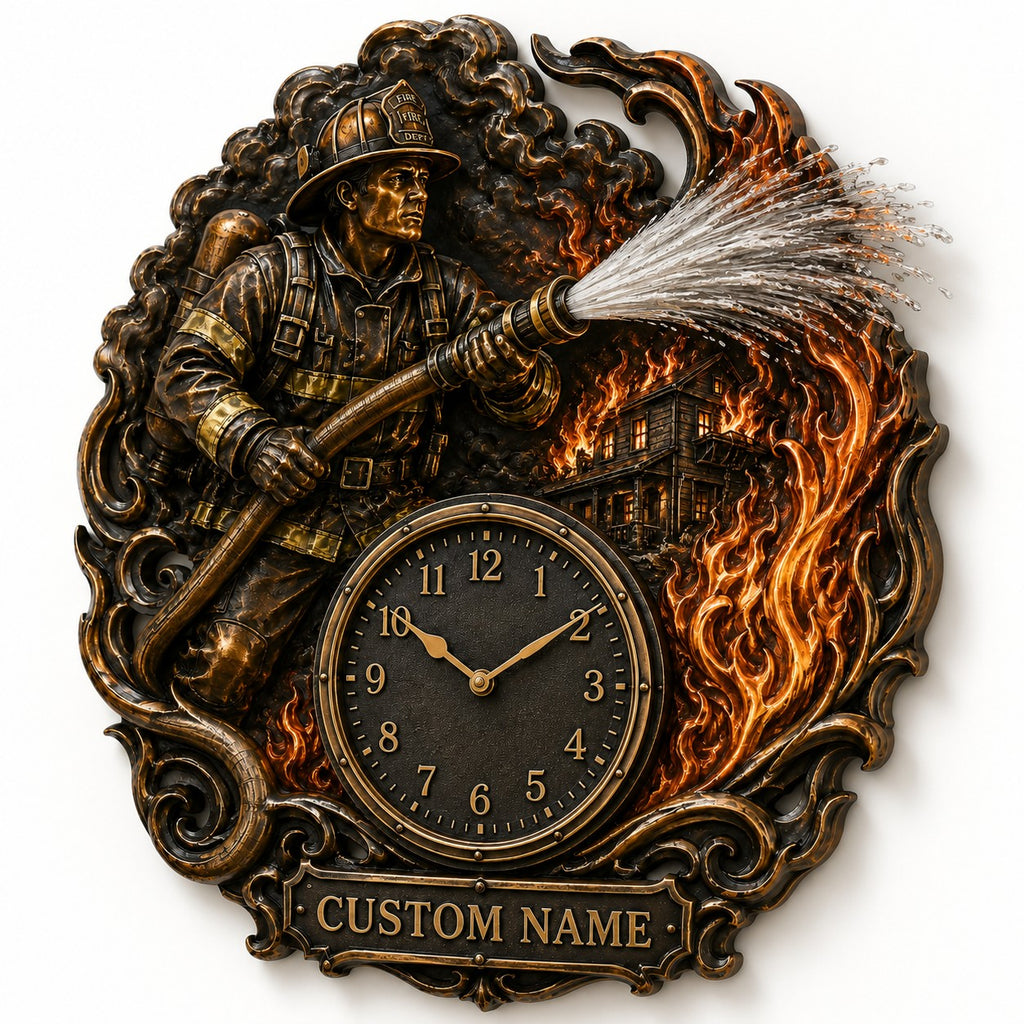 Fire station Custom Name Wall Clock — personalized with a custom name