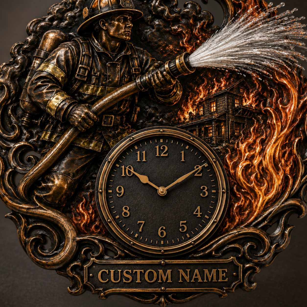 Fire station Custom Name Wall Clock — personalized with a custom name