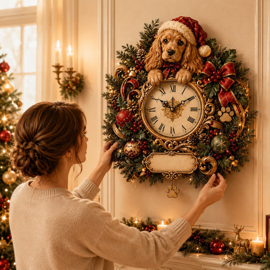 Christmas Dog Custom Name Wall Clock — personalized with a custom name
