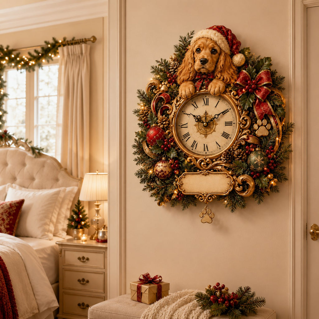 Christmas Dog Custom Name Wall Clock — personalized with a custom name