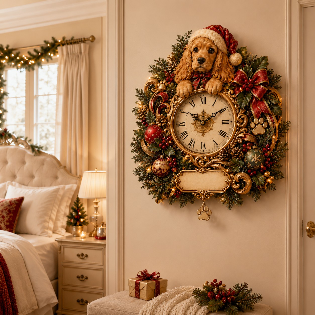 Christmas Dog Custom Name Wall Clock — personalized with a custom name
