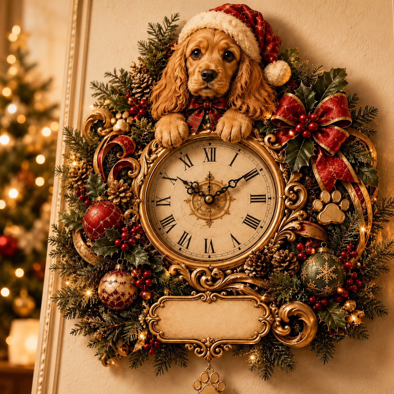 Christmas Dog Custom Name Wall Clock — personalized with a custom name