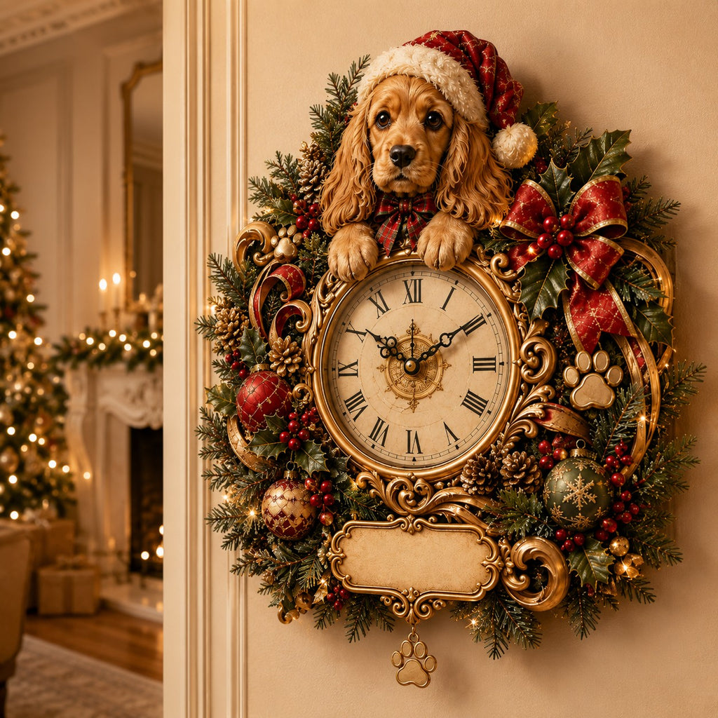 Christmas Dog Custom Name Wall Clock — personalized with a custom name