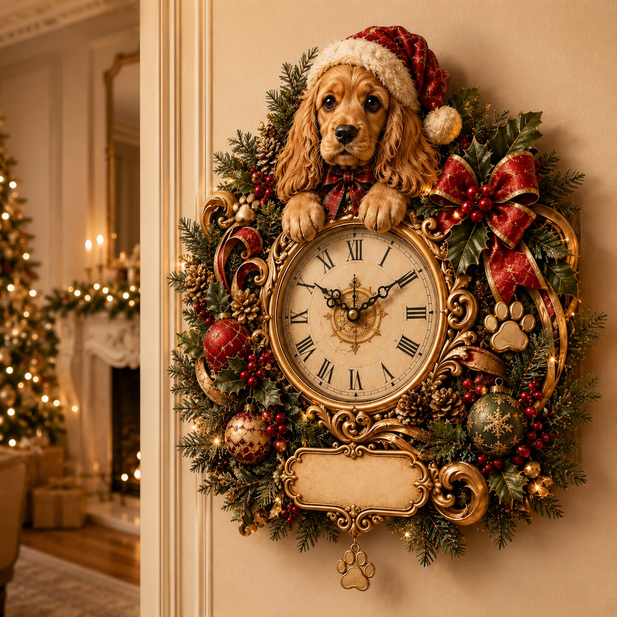Christmas Dog Custom Name Wall Clock — personalized with a custom name
