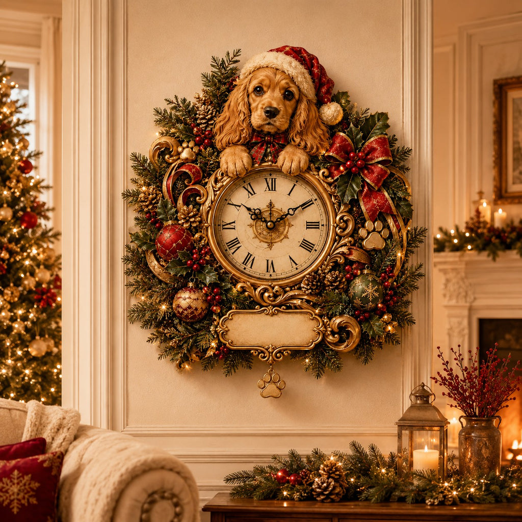 Christmas Dog Custom Name Wall Clock — personalized with a custom name