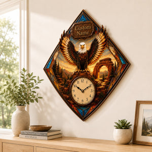 Personalized Bald Eagle Enthusiasts Wall Clock with Custom Name - Silent Quartz Printed Acrylic Housewarming Gift