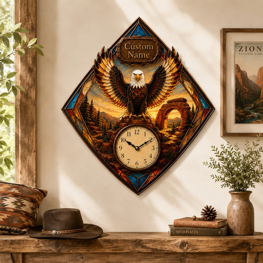 Bald eagle enthusiasts Custom Name Wall Clock — personalized with a custom name