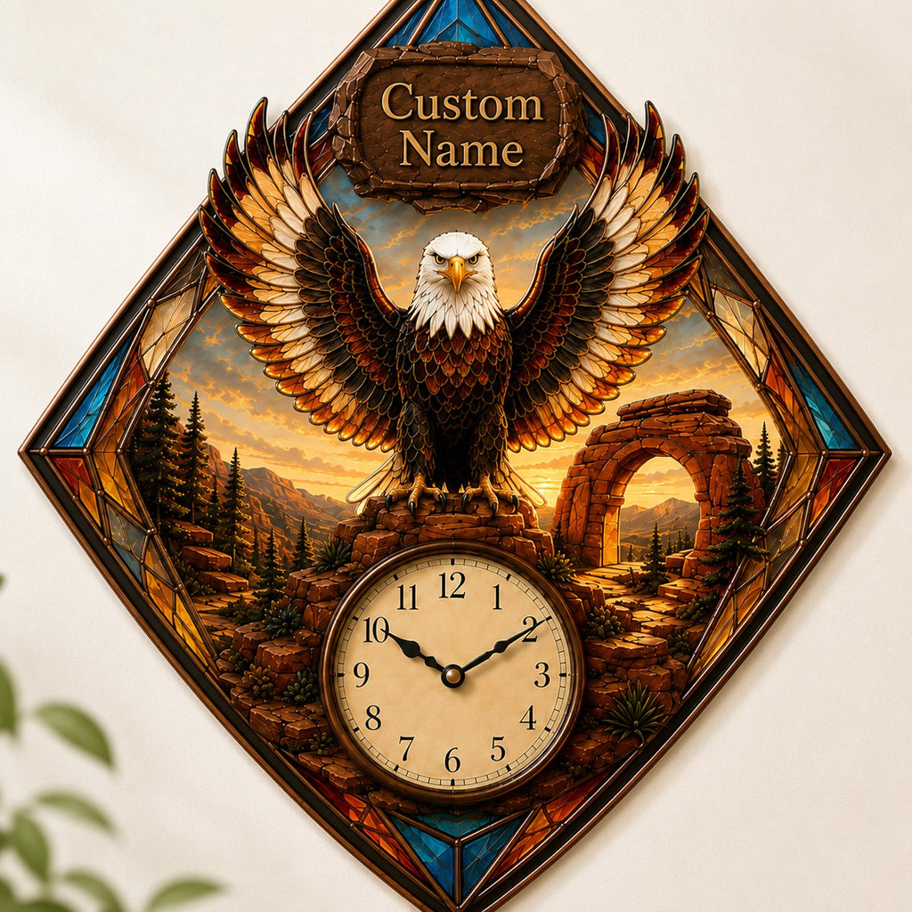 Bald eagle enthusiasts Custom Name Wall Clock — personalized with a custom name
