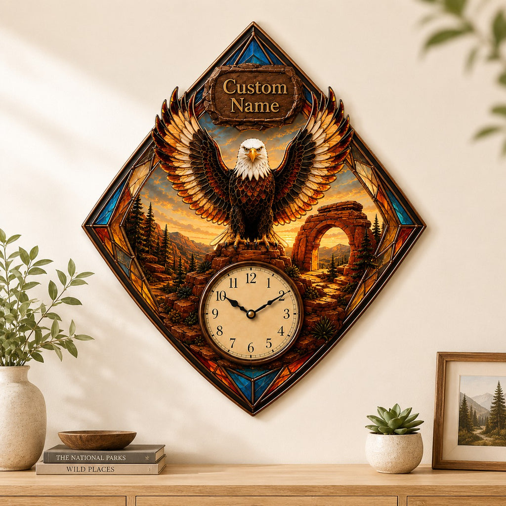 Bald eagle enthusiasts Custom Name Wall Clock — personalized with a custom name