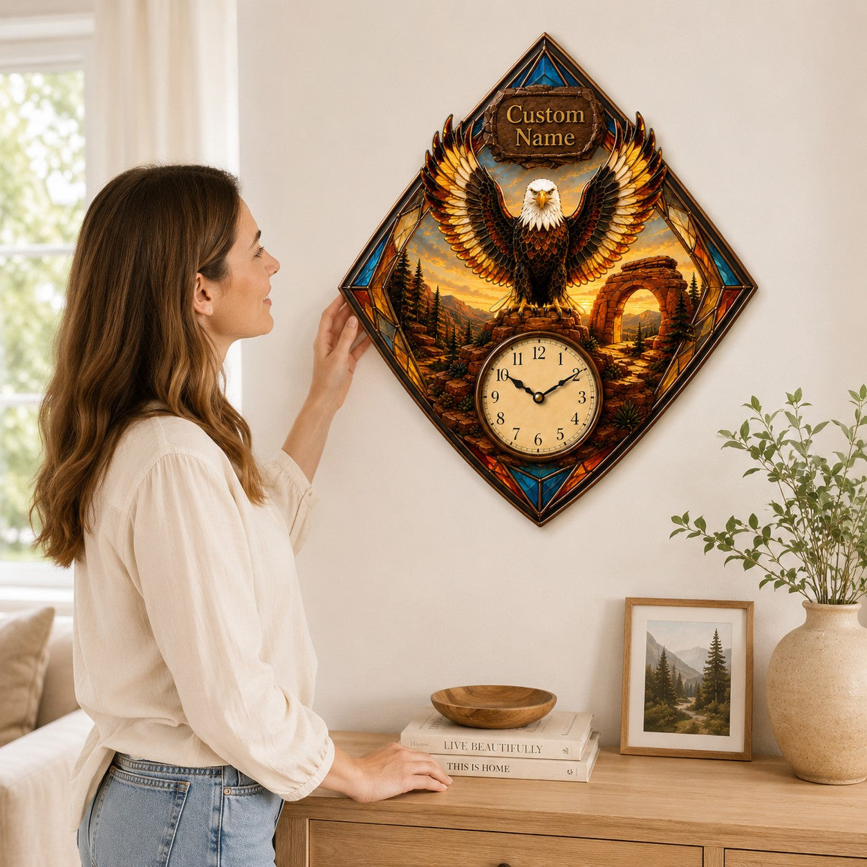 Bald eagle enthusiasts Custom Name Wall Clock — personalized with a custom name