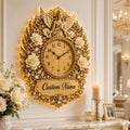 White Rose Angel Memoria Custom Name Wall Clock — personalized with a custom name