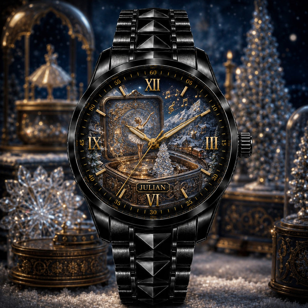 Custom Winter Music Box Watch — personalized with a custom name