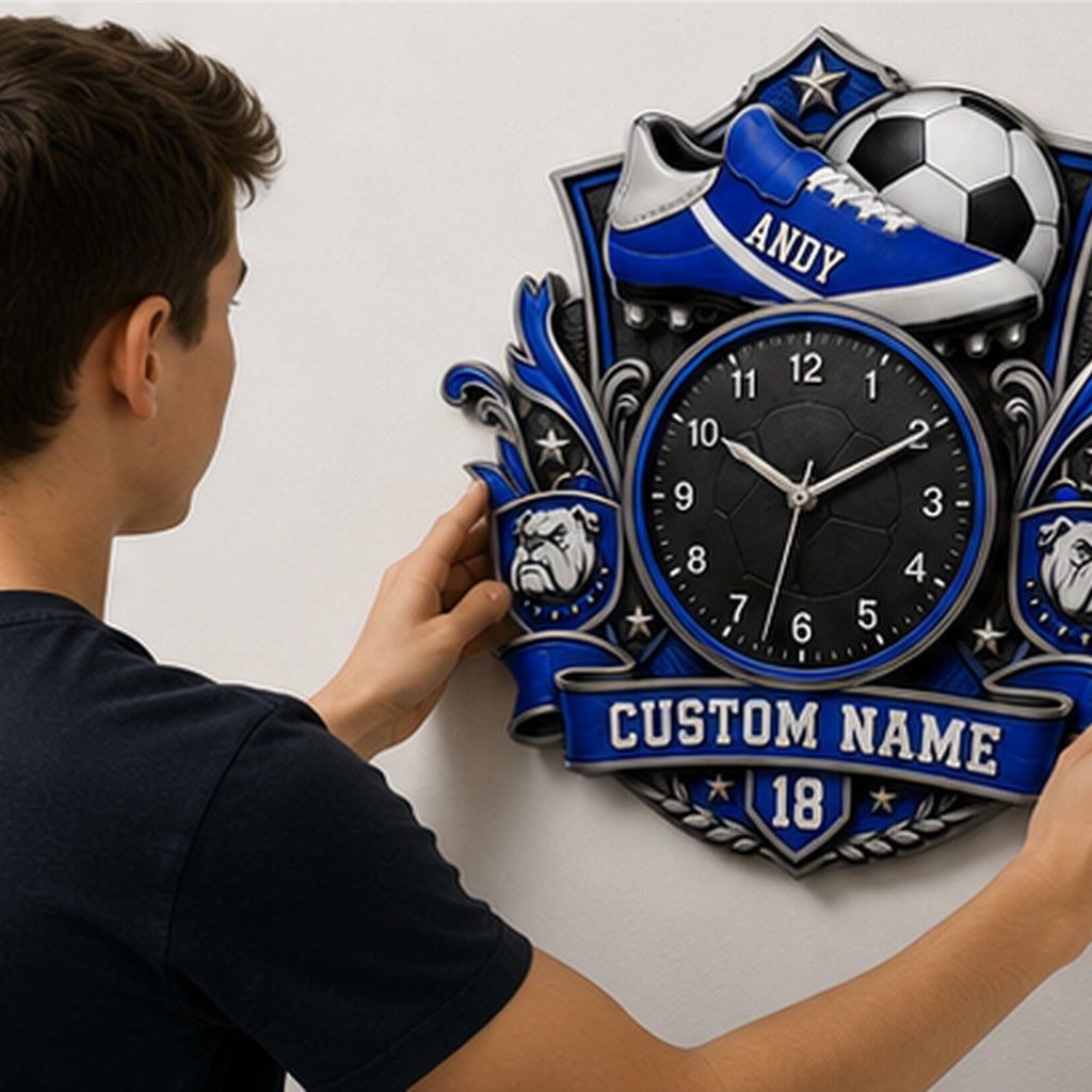 Football Player Custom Name Wall Clock — personalized with a custom name