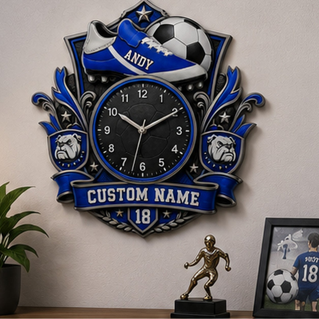 Football Player Custom Name Wall Clock — personalized with a custom name