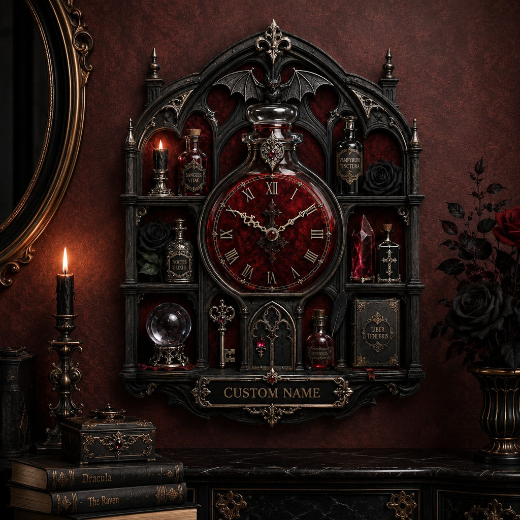 Gothic apothecary Custom Name Wall Clock — personalized with a custom name