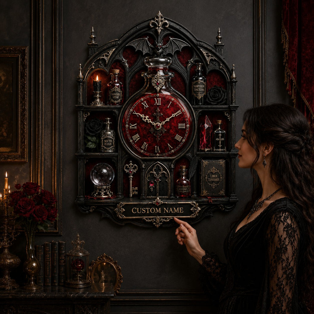 Gothic apothecary Custom Name Wall Clock — personalized with a custom name