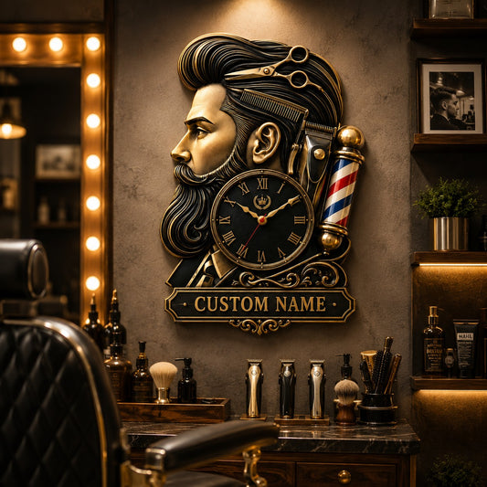 Barber shop Custom Name Wall Clock — personalized with a custom name