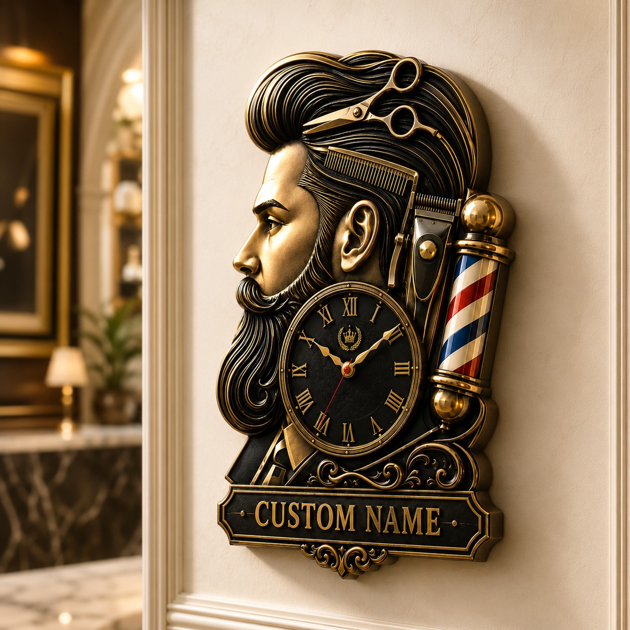 Barber shop Custom Name Wall Clock — personalized with a custom name