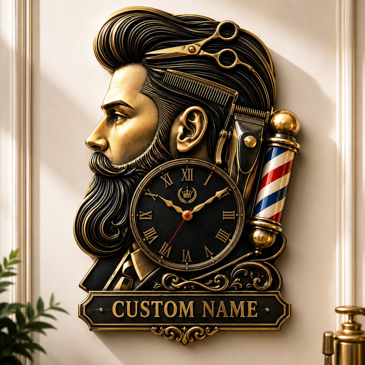 Barber shop Custom Name Wall Clock — personalized with a custom name