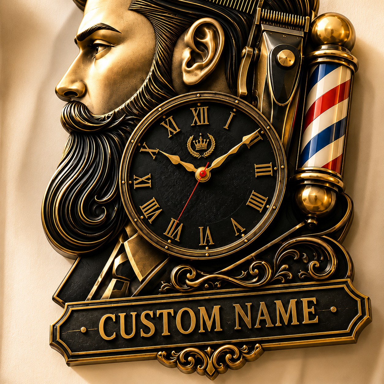 Barber shop Custom Name Wall Clock — personalized with a custom name