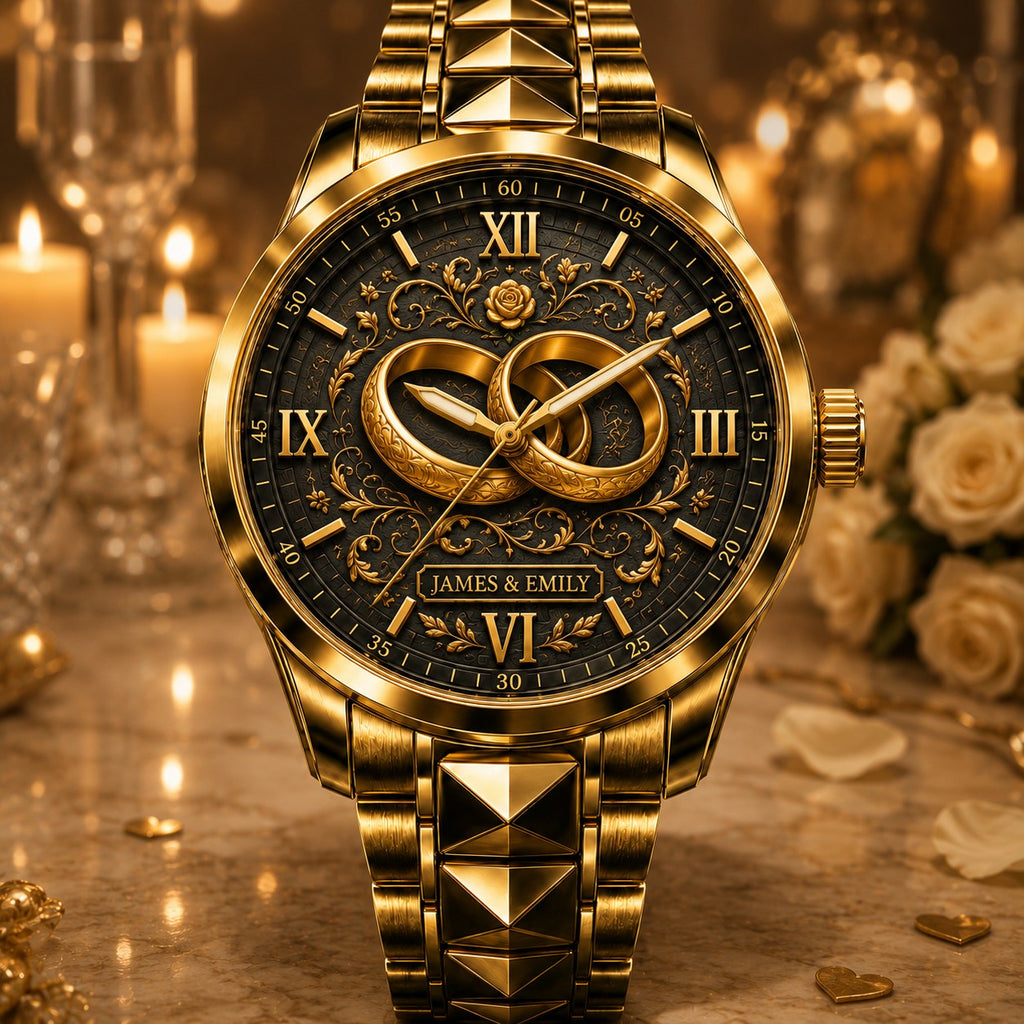 Personalized Couples Rings Watch with a custom name set into the design