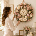 Floral wreath Custom Name Wall Clock — personalized with a custom name