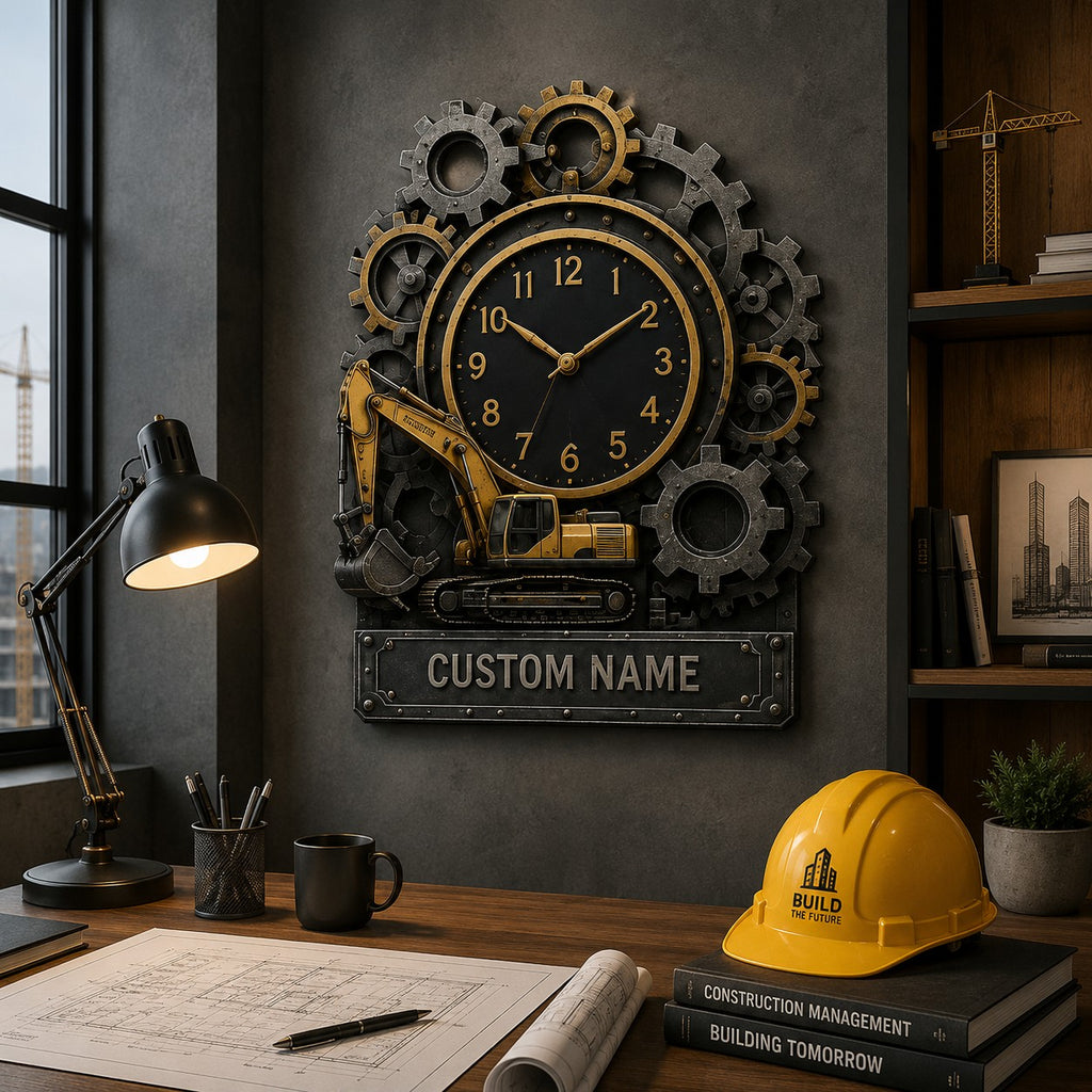 Construction Professionals Custom Name Wall Clock — personalized with a custom name